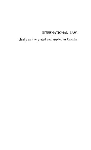 International Law: Chiefly as Interpreted and Applied in Canada