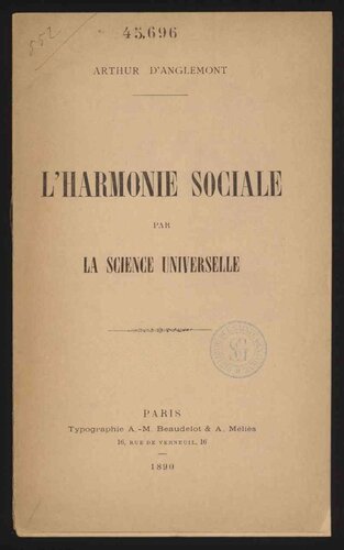 L'harmonie sociale par la science universelle