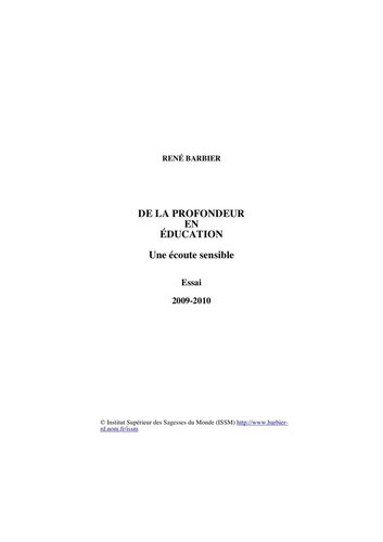 De la profondeur en éducation. Une écoute sensible (Essai)
