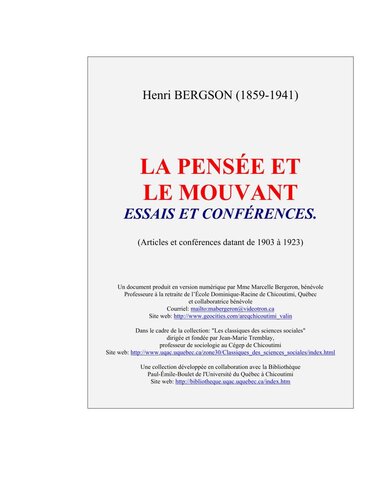 La pensée et le mouvant. Essais et conférences