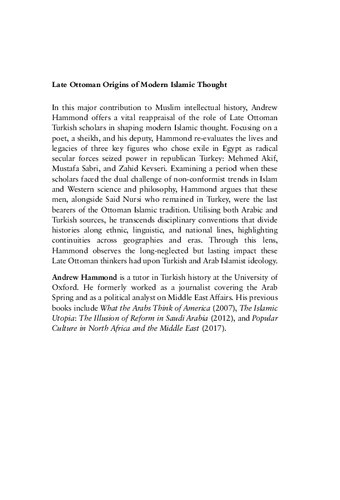 Late Ottoman Origins of Modern Islamic Thought: Turkish and Egyptian Thinkers on the Disruption of Islamic Knowledge