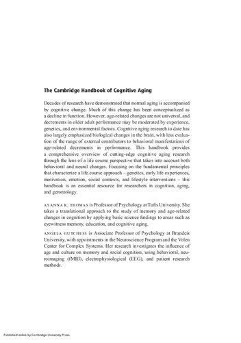 The Cambridge Handbook of Cognitive Aging: A Life Course Perspective
