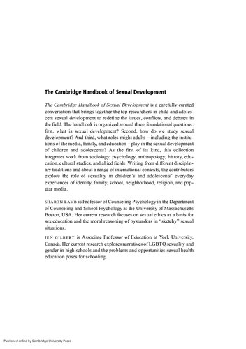 The Cambridge Handbook of Sexual Development: Childhood and Adolescence