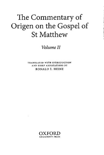 The Commentary of Origen on the Gospel of St Matthew