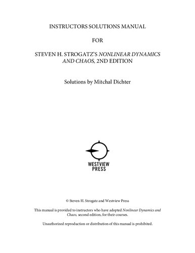 INSTRUCTORS SOLUTIONS MANUAL FOR STEVEN H. STROGATZ’S NONLINEAR DYNAMICS AND CHAOS