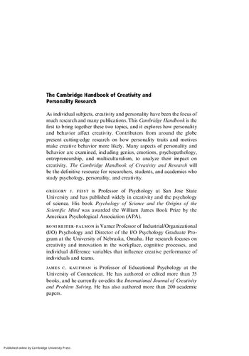 The Cambridge Handbook of Creativity and Personality Research