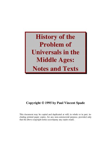 History of the Problem of Universals in the Middle Ages: Notes and Texts