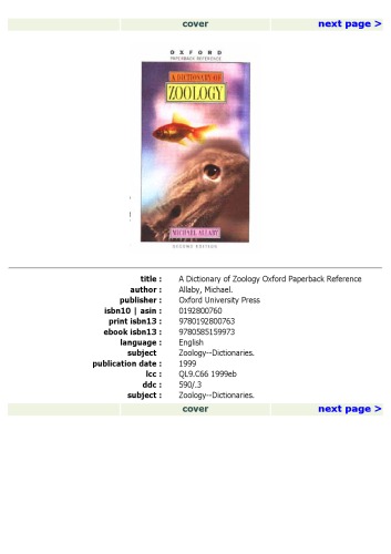 A dictionary of zoology