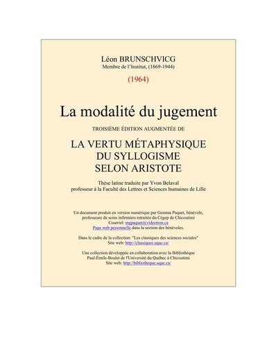 Les modalités du jugement. La vertu métaphysique du syllogisme selon Aristote
