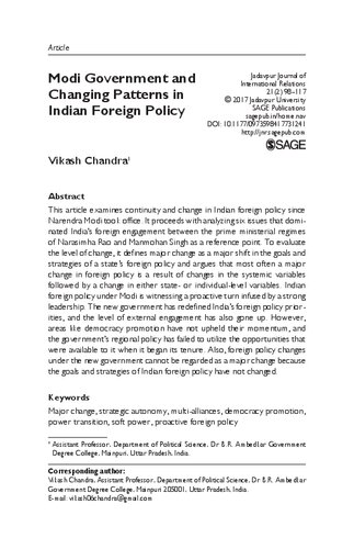 Modi Government and Changing Patterns in Indian Foreign Policy