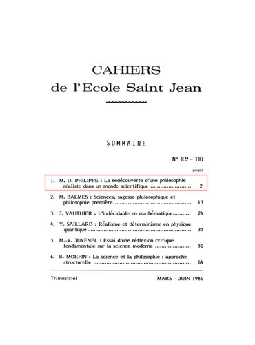 La découverte d'une philosophie réaliste dans un monde scientifique