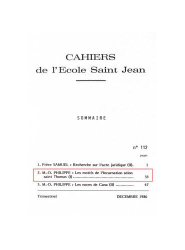 Les motifs de l'incarnation selon saint Thomas