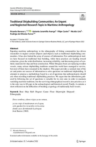 Traditional Shipbuilding Communities: An Urgent and Neglected Research Topic in Maritime Anthropology