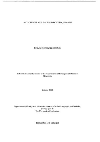 Anti-Chinese Violence in Indonesia, 1996-1999