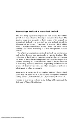 The Cambridge Handbook of Instructional Feedback