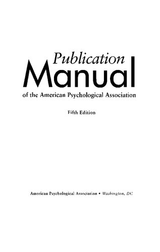 Publication Manual of the American Psychological Association Fifth Edition