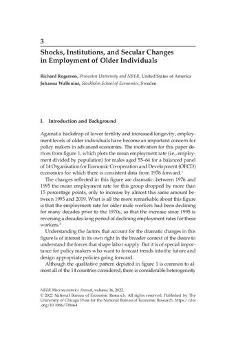 NBER Macroeconomics Annual  Shocks, Institutions, and Secular Changes in Employment of Older Individuals 10.1086/718664
