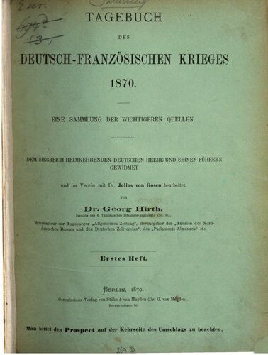Tagebuch des Deutsch-Französischen Krieges 1870 ; eine Sammlung der wichtigeren Quellen