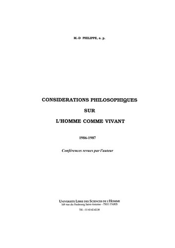 Cours ULSH - 1986-1987 - Considérations philosophiques sur l'homme comme vivant