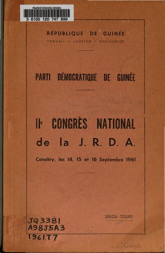 IIe congrès national de la J. R. D. A. Conakry, les 14, 15 et 16 septembre 1961