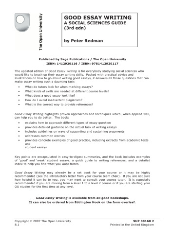 Good Essay Writing: A Social Sciences Guide