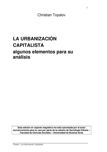 La urbanización capitalista: Algunos elementos para su análisis