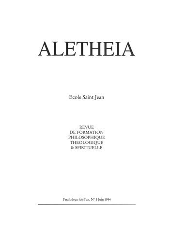 Aletheia, n°5, Juin 1994  Etude sur l’encyclique Veritatis Splendor