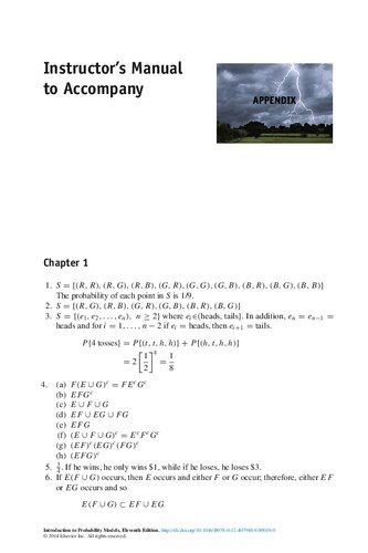 Introduction to Probability Models (Instructor's Manual)