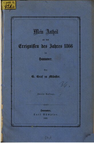 Mein Anteil an den Ereignissen des Jahres 1866 in Hannover