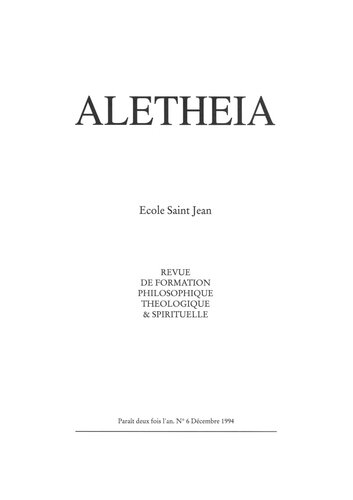 Aletheia, n°6, Décembre 1994  Vita, Dulcedo et Spes nostra