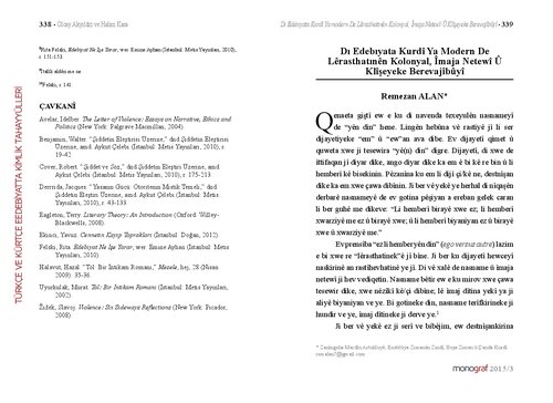 Di Edebıyata Kurdî ya modern de lêrasthatinên qolonyal, îmaja netewî û klîşeyeke berevajîbûyî