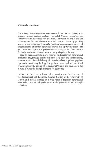 Optimally Irrational: The Good Reasons We Behave the Way We Do