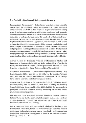 The Cambridge Handbook of Undergraduate Research