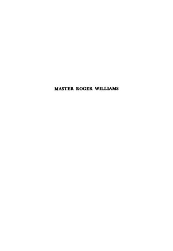 Master Roger Williams,: A Biography