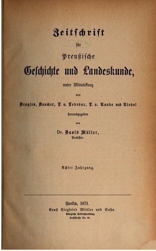 Zeitschrift für preussische Geschichte und Landeskunde