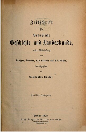 Zeitschrift für preussische Geschichte und Landeskunde