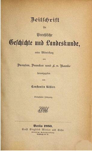 Zeitschrift für preussische Geschichte und Landeskunde