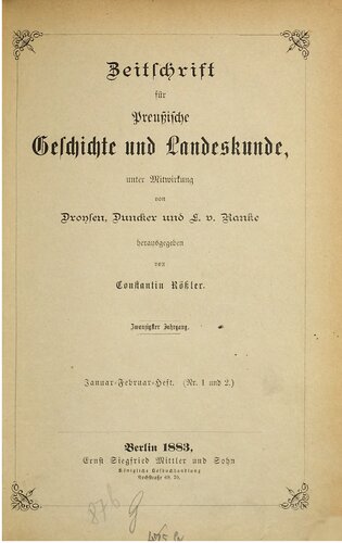 Zeitschrift für preussische Geschichte und Landeskunde
