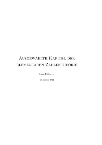 Ausgewählte Kapitel der elementaren Zahlentheorie