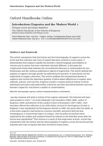 The Oxford Handbook of the History of Eugenics