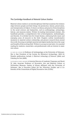 The Cambridge Handbook of Material Culture Studies