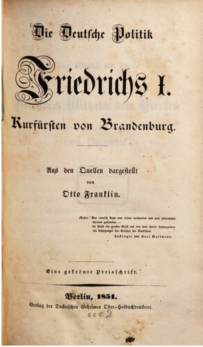 Die deutsche Politik Friedrichs I., Kurfürsten von Brandenburg