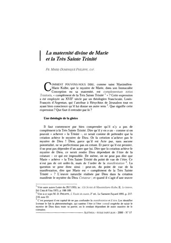 Aletheia, n°17, Juin 2000  La maternité divine de Marie et la Très Sainte Trinité