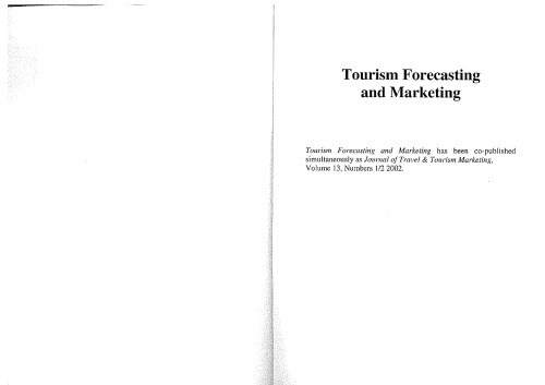 Tourism Forecasting and Marketing