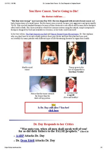 Dr Lorraine Day - FAQ on DVD Dr Lorraine Day Cancer Doesn't Scare Me Anymore - DVD Dr Lorraine Day You Can't Improve on God - Dr Lorraine Day Diseases Don't Just Happen DVD