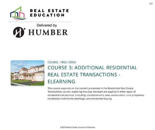 COURSE 3: ADDITIONAL RESIDENTIAL REAL ESTATE TRANSACTIONS - ELEARNING