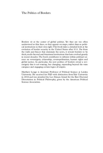 The Politics of Borders: Sovereignty, Security, and the Citizen after 9/11