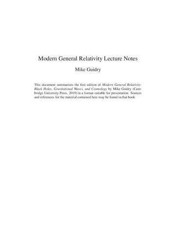 Modern General Relativity: Black Holes, Gravitational Waves, and Cosmology  (Instructor Res. n. 2 of 3, Lectures)