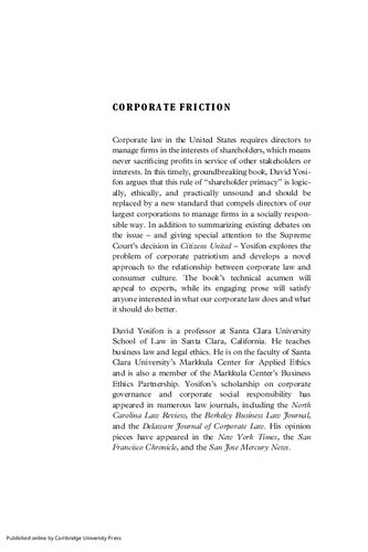 Corporate Friction: How Corporate Law Impedes American Progress and What to Do about It