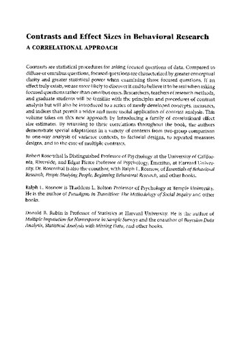 Contrasts and Effect Sizes in Behavioral Research: A Correlational Approach